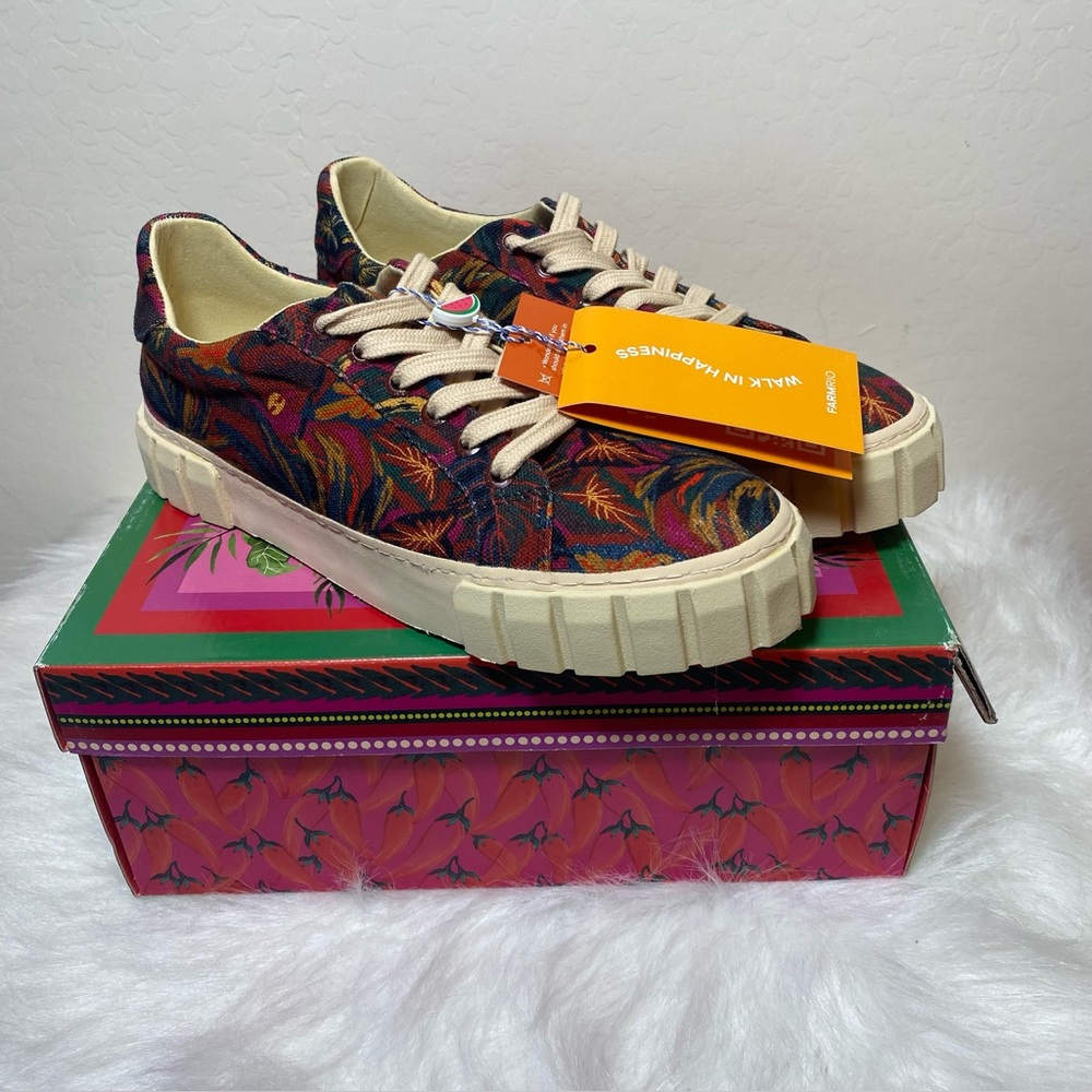 FARM Rio Brown Sunset Forest FlatForm Sneakers Sz 10